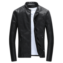 Load image into Gallery viewer, Wordless Autumn Winter Mens Zipper PU Leather Jacket Casual Motorcycle Leather